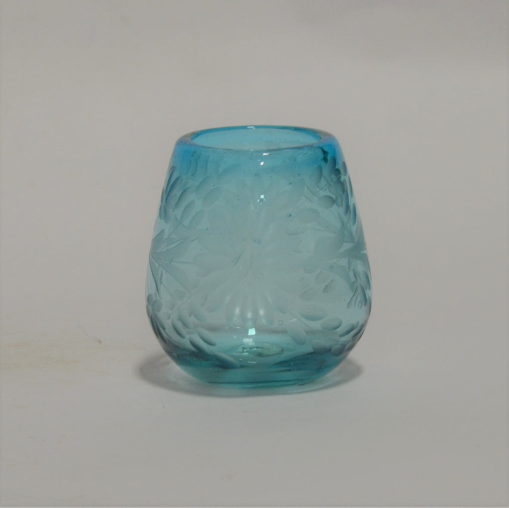 Turquoise Blue Stemless Wine Glasses Hand Blown Recycled Glass set